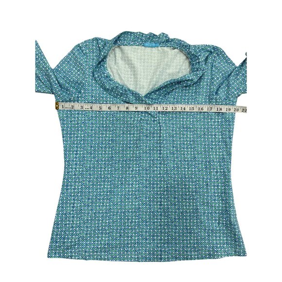 J. McLaughlin Womens Catalina Cloth Top 3/4 Sleeve Blue Print Ruffle-Neck Size L - Picture 5 of 8